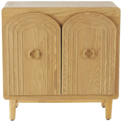 Wooden Geometric Art Deco Inspired Carved Arch 2 Door Room Cabinet with Gold Ring Handles - Brown - Roche River Decor