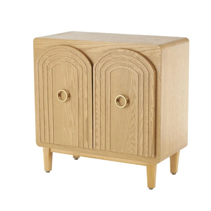 Wooden Geometric Art Deco Inspired Carved Arch 2 Door Room Cabinet with Gold Ring Handles - Brown - Roche River Decor