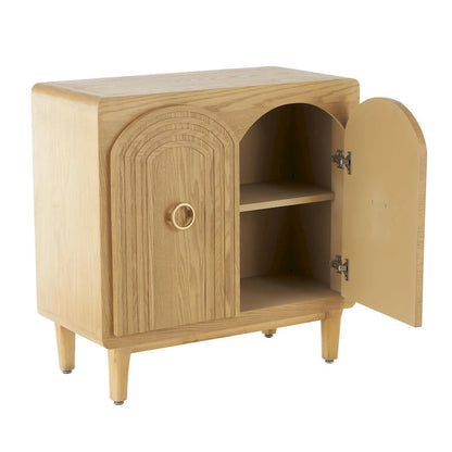 Wooden Geometric Art Deco Inspired Carved Arch 2 Door Room Cabinet with Gold Ring Handles - Brown - Roche River Decor