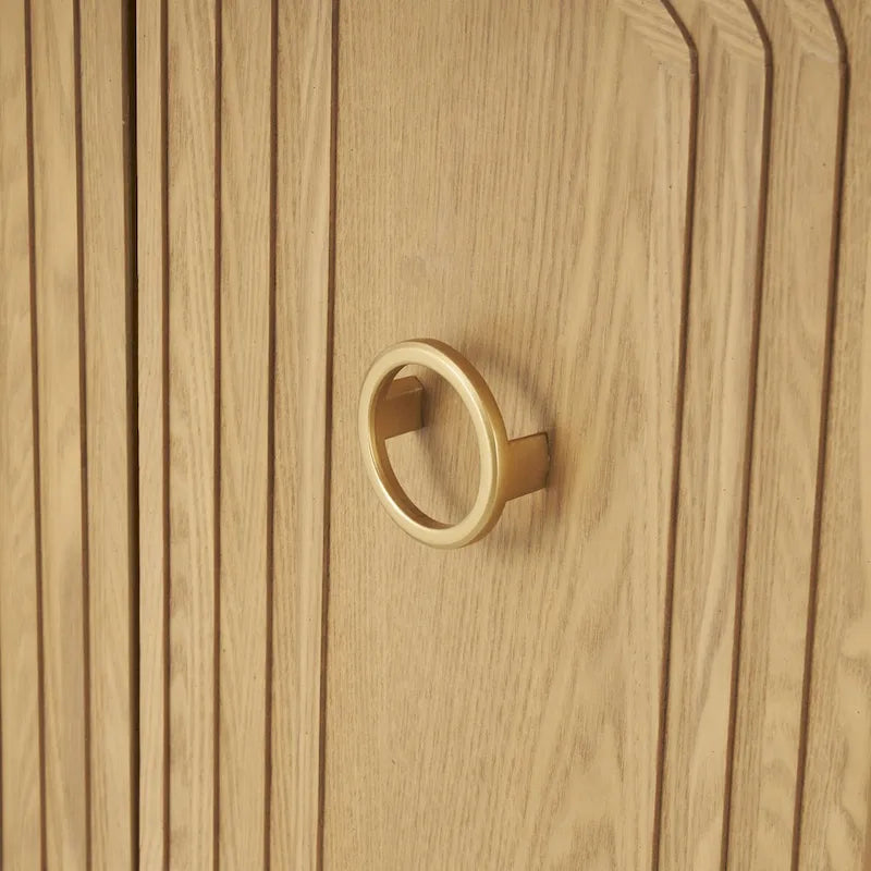 Wooden Geometric Art Deco Inspired Carved Arch 2 Door Room Cabinet with Gold Ring Handles - Brown - Roche River Decor