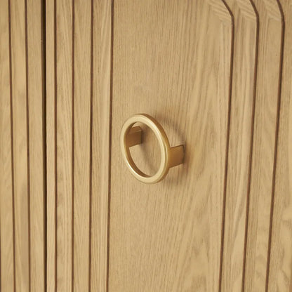 Wooden Geometric Art Deco Inspired Carved Arch 2 Door Room Cabinet with Gold Ring Handles - Brown - Roche River Decor