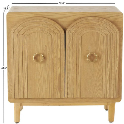 Wooden Geometric Art Deco Inspired Carved Arch 2 Door Room Cabinet with Gold Ring Handles - Brown - Roche River Decor