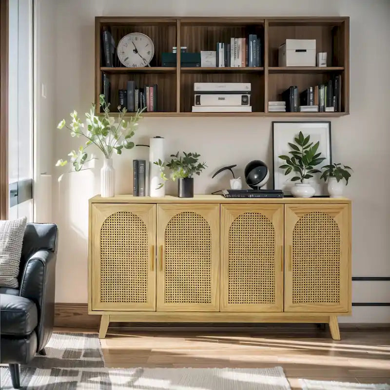4-Door Cabinet with Rattan Doors