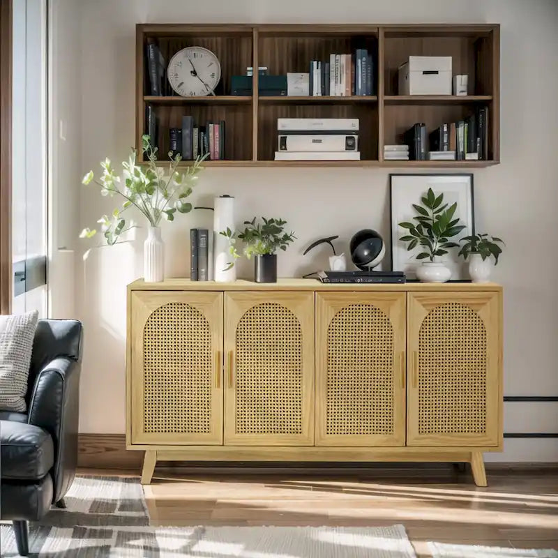 4-Door Cabinet with Rattan Doors