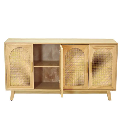 4-Door Cabinet with Rattan Doors