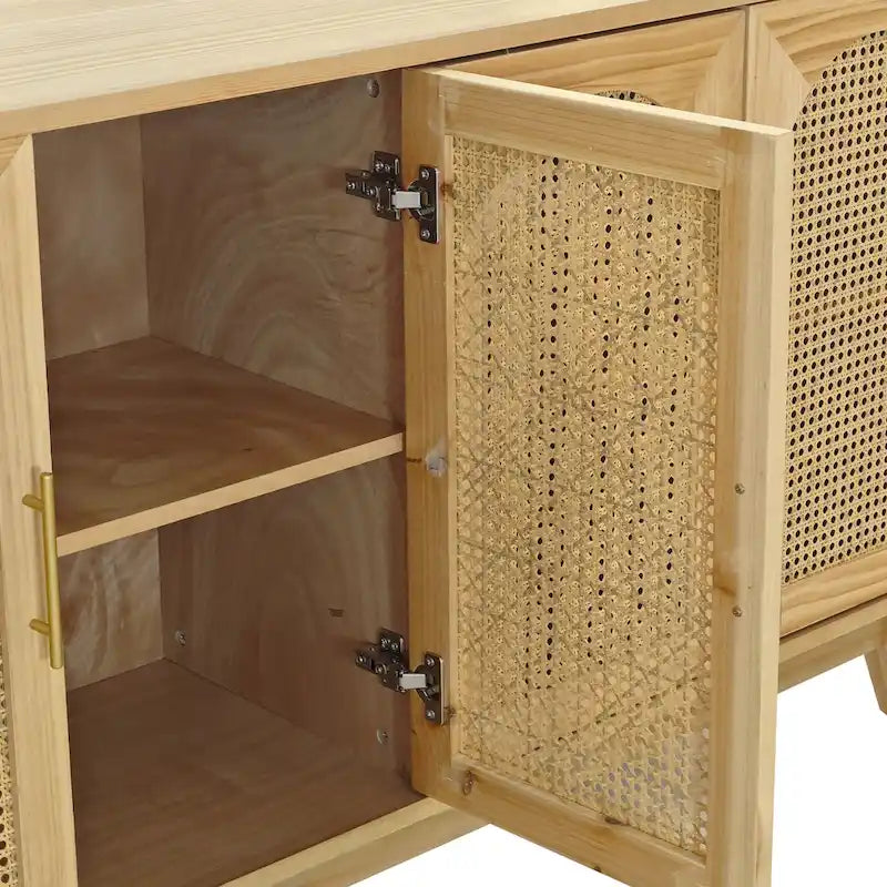4-Door Cabinet with Rattan Doors
