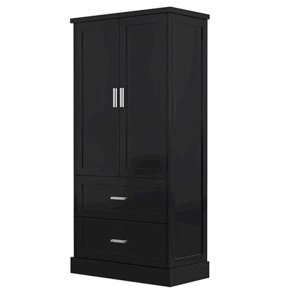 Tall Bathroom Storage Cabinet, Cabinet with Two Doors and Drawers, Adjustable Shelf, MDF Board, Black