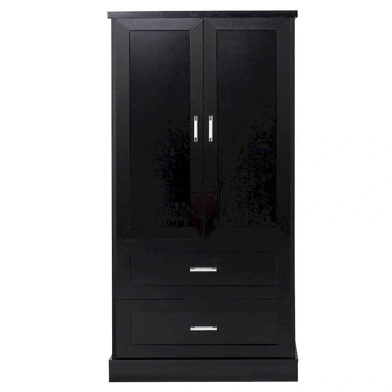 Tall Bathroom Storage Cabinet, Cabinet with Two Doors and Drawers, Adjustable Shelf, MDF Board, Black