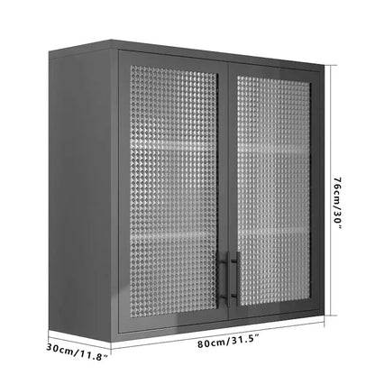 Wall Mounted Cabinet Table-Top Storage Cabinet with Hazy Glass Doors and 2 Adjustable Shelves for Living Room