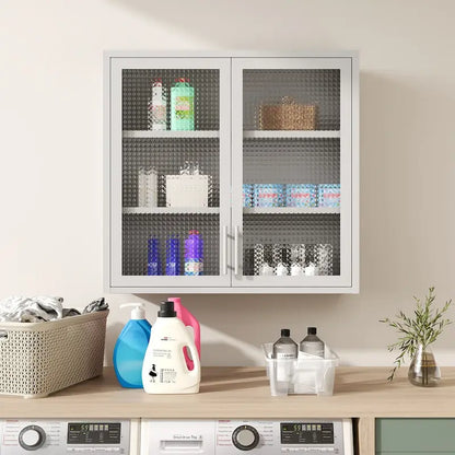 Wall Mounted Cabinet Table-Top Storage Cabinet with Hazy Glass Doors and 2 Adjustable Shelves for Living Room