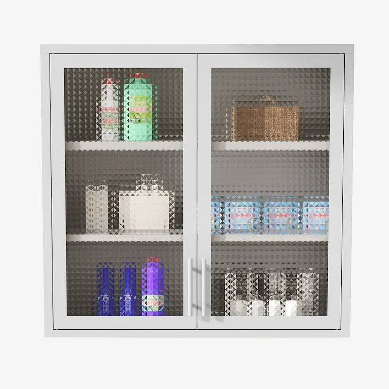 Wall Mounted Cabinet Table-Top Storage Cabinet with Hazy Glass Doors and 2 Adjustable Shelves for Living Room