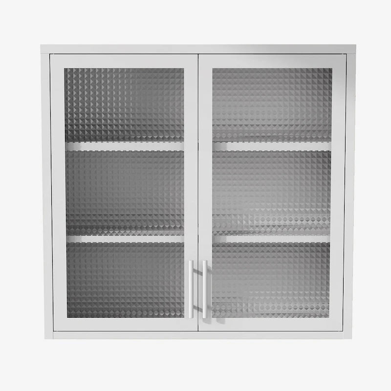Wall Mounted Cabinet Table-Top Storage Cabinet with Hazy Glass Doors and 2 Adjustable Shelves for Living Room