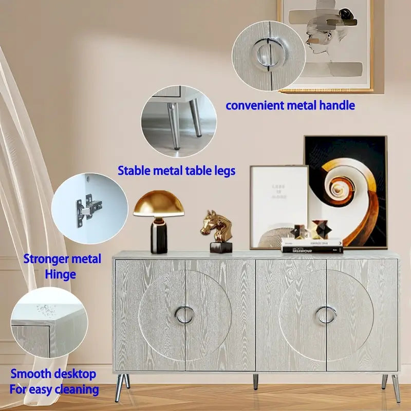 Modern Lacquered 4 Door Wooden Cabinet Sideboard Buffet Server Cabinet Storage Cabinet, for Living Room