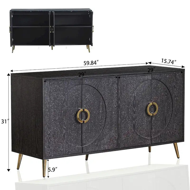 Modern Lacquered 4 Door Wooden Cabinet Sideboard Buffet Server Cabinet Storage Cabinet, for Living Room