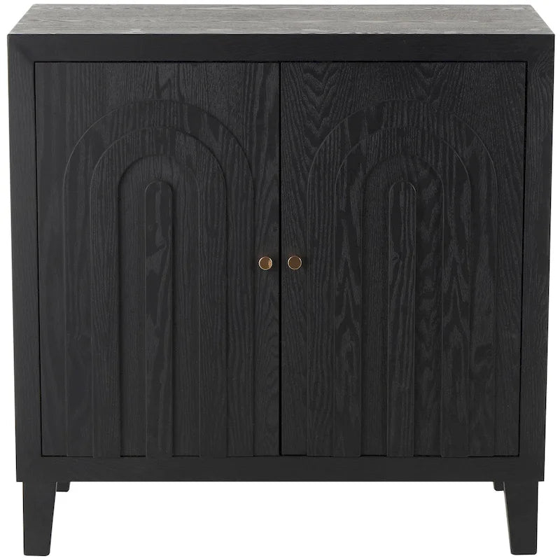 Wooden Geometric Art Deco Inspired Carved Arch 2 Door Room Cabinet with Gold Knobs - Black - Roche River Decor