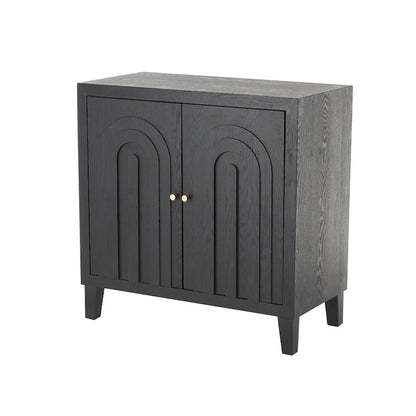 Wooden Geometric Art Deco Inspired Carved Arch 2 Door Room Cabinet with Gold Knobs - Black - Roche River Decor