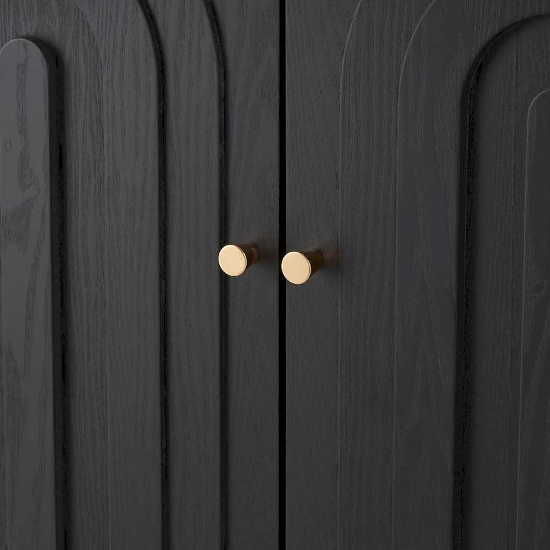 Wooden Geometric Art Deco Inspired Carved Arch 2 Door Room Cabinet with Gold Knobs - Black - Roche River Decor
