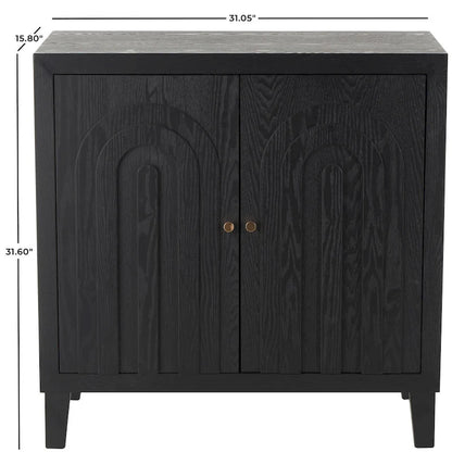 Wooden Geometric Art Deco Inspired Carved Arch 2 Door Room Cabinet with Gold Knobs - Black - Roche River Decor